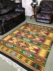 Tapis rectangulaire moderne en laine fait main à motifs floraux avec franges, lavable, pour salon, prière et pique-nique - Product Image 1