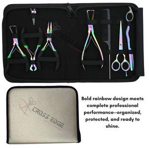 Kit d'outils professionnels pour extensions capillaires Rainbow en acier inoxydable : Ciseaux, Pince à extensions, Pince à séparer les mèches et Coupe-fils - Product Image 6