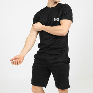 Conjunto de camiseta y pantalones cortos para hombre, ajustable, de material relajado, para uso diario, con color sólido y logotipo personalizado. - Product Image 5