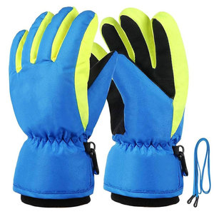 Blue Full Finger Ski <b>Gloves</b> with Yellow Accents Zipper Closure <b>Thermal</b> Insulated for Winter Outdoor Activities Unisex - Product Image 3