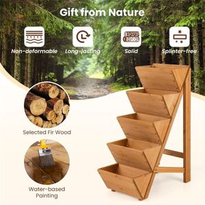 5 Tier Vertical Raised Garden Bed Fir Wood Ladder <b>Stand</b> for <b>Vegetables</b> Herbs Flowers-Planters and Flower Pots - Product Image 4