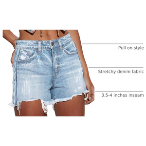 Últimos pantalones cortos de mezclilla de cintura alta ODM OEM con agujeros rotos y dobladillo deshilachado, estilo casual de verano para mujer - Product Image 5