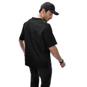 เสื้อยืดคอกลมสีดำเนื้อผ้ามีเท็กซ์เจอร์ แขนสั้น สไตล์ลำลองสำหรับผู้ชาย ทรงหลวม สไตล์มินิมอล เหมาะสำหรับใส่ทุกวัน เสื้อผ้าลำลอง - Product Image 6