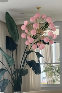 Lámpara de Techo Colgante Estilo Sputnik Moderno de Mediados de Siglo, de Latón con Cristal Rosa, Decorativa Vintage para Dormitorio - Product Image 2