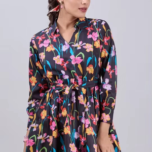 Vestido Midi Formal de Alta Calidad con Bordado Multicolor, Elegante y Moderno para Fiestas, con Dobladillo Evase en Georgette, Lavable - Product Image 1