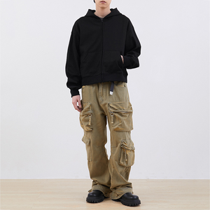 Sweat à capuche zippé en molleton épais pour hommes, de haute qualité, écologique, respirant, personnalisé, coupe ample et courte - Product Image 4