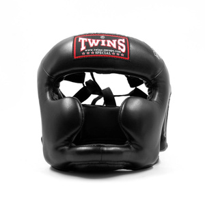 Protège-tête de boxe thaïlandaise professionnel Twins, unisexe, réglable avec fermeture auto-agrippante, en cuir véritable de haute qualité, protection transparente - Product Image 1