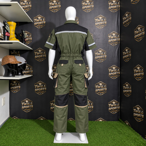 Combinaison de travail pour homme TwillSports à manches courtes, vert olive, uniforme de sécurité réfléchissant avec plusieurs poches et genoux renforcés - Product Image 5
