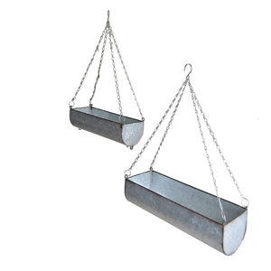 Juego de 2 macetas colgantes de metal galvanizado, macetas rectangulares de hierro para interiores y exteriores con cadenas para decoración de jardín y balcón - Product Image 1