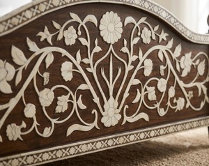 Traditional Solid Wood Bunk <b>Bed</b> <b>Frame</b> with Carved Floral Inlay King/<b>Queen</b> <b>Size</b> Platform <b>Bed</b> for Bedroom - Product Image 3