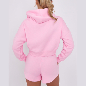 Conjunto Deportivo de Dos Piezas para Mujer, Sudadera con Capucha Rosa, Pantalones Cortos de Felpa, Corte Holgado, Informal, para Primavera/Verano - Product Image 4
