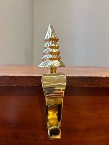 Personalized Brass <b>Christmas</b> Tree <b>Stocking</b> Holder With Star Top And Hook Design Custom Engraved Traditional Style Decorative - Product Image 3