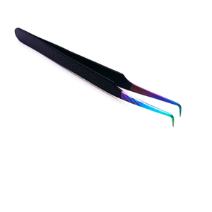 Pinces à cils professionnelles de précision, pointe lisse, manche arc-en-ciel, design dégradé noir, antidérapantes, ergonomiques, emballage personnalisé - Product Image 4
