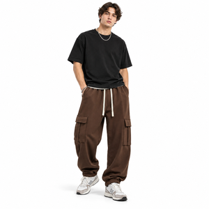 Pantalon cargo jogger pour garçons, coupe ample, taille élastique mi-haute, multi-poches, style streetwear, personnalisable OEM, marque privée, teinture unie - Product Image 4