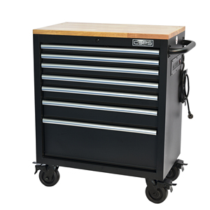 Armoire à outils en acier noir mat avec revêtement en poudre, 7 tiroirs, 76 cm, avec poignées blanches, pour la famille - Product Image 4