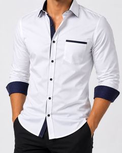 Men's Custom Shirt Full Sleeve Breathable Polyester/Cotton Stand Collar Horn <b>Button</b> Eco-Friendly Casual Uniform OEM ODM Solid - Product Image 4