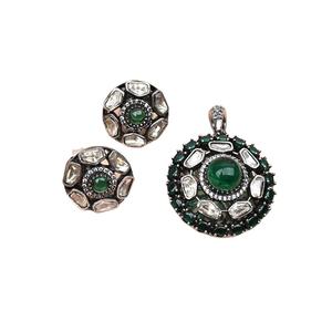 Minimalista blanco y verde moissanita piedra oxidada plata hecha a mano moda mujer desgaste colgante y pendientes conjunto - Product Image 1