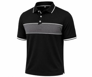 Polo de Manga Corta para Hombre, Diseño a Rayas, Color Block, Tejido de Secado Rápido, Verde, Blanco y Negro - Product Image 3