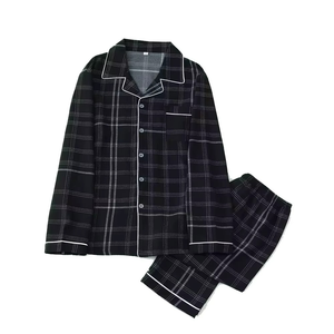 Ensemble de pyjama pour homme en deux pièces, confortable, nouveau, chemise à manches longues à carreaux, pantalon à carreaux, vêtements de nuit décontractés confortables - Product Image 1