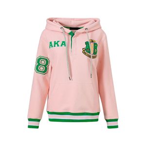 เสื้อฮู้ดสีชมพูติดกระดุม แต่งขอบสีเขียว แบบยูนิเซ็กส์ สวมใส่สบาย ปักลายตราสัญลักษณ์ สไตล์กรีก - Product Image 2