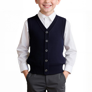 Pull sans manches en tricot à col en V pour garçons et filles, uniforme scolaire, gilet en tricot unisexe pour enfants - Product Image 4