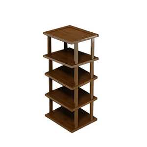 Five Tier Wooden Shelf Unit Medium Brown Finish <b>Open</b> Frame Organizer Sturdy Storage Rack for Home Office Display - Product Image 1