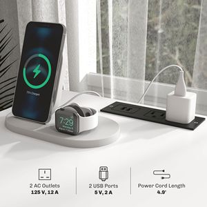 Set of 2 White LED-Light <b>Side</b> <b>Tables</b> with Charging Stations <b>Drawer</b> and Shelves for Living Room End <b>Tables</b> - Product Image 4