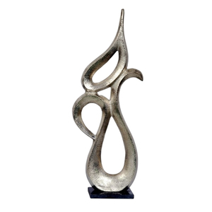 Escultura de Llama de Aluminio, Estatua de Metal Plateado de Lujo con Base Negra para Decoración de Vestíbulos de Hoteles de Lujo y Mesas de Hogar - Product Image 1