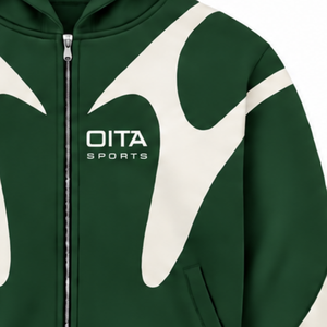 Sweat à capuche zippé vert forêt avec empiècements contrastants pour homme, style streetwear, fermeture éclair intégrale, manches longues, décontracté, en polaire, avec poches - Product Image 5