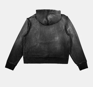 Sudadera con Capucha Corta de Algodón Oversize Negra con Lavado Ácido, Estilo Único, Vintage, Desgastada, de Felpa Francesa, Personalizada, Precio Bajo - Product Image 2