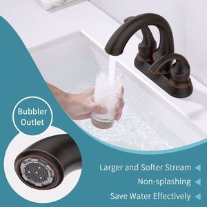 Rubinetto da Bagno a 2 Maniglie Stile Cigno da 4 Pollici, Finitura Bronzo Oliato con Aeratore e Scarico a Scomparsa Integrato - Product Image 3