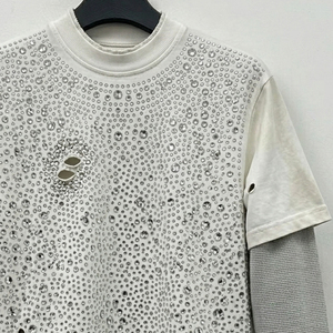 Summer Distressed Double Layer <b>Rhinestone</b> T Shirt Summer <b>Rhinestone</b> Double Layer T-Shirt Distressed <b>Rhinestone</b> Tee <b>Tops</b> Men - Product Image 2