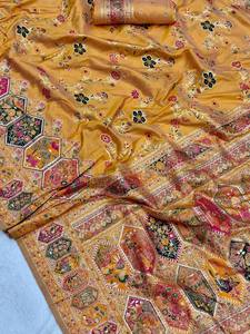 Sari de Seda Pura Rajwadi con Tejido de Seda y Pallu con Hilo Kashmirí - Product Image 5