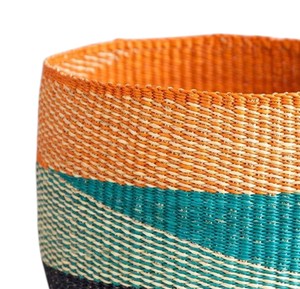 Artisan Crafted Natural Seagrass <b>Basket</b> with Orange Rim Wave Design Storage Laundry <b>Hamper</b> Bin with Upright Handles New - Product Image 4