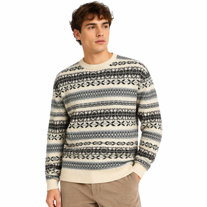 Suéter de Punto Jacquard para Hombre, Cuello Redondo, Manga Larga, Patrón Geométrico, Jersey Cálido de Invierno - Product Image 2