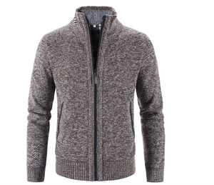 เสื้อคาร์ดิแกนผู้ชายแบบหนา อุ่นสบาย เสื้อสเวตเตอร์แจ็คเก็ตสำหรับฤดูใบไม้ร่วงและฤดูหนาว คอตั้ง ผสมแคชเมียร์ เสื้อโค้ทฤดูหนาวมาตรฐานสำหรับผู้ชาย - Product Image 4