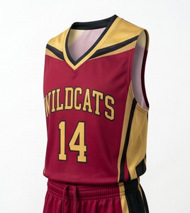 Conjunto de Camiseta de Baloncesto Wildcats para Hombre, Color Granate y Dorado, Sublimado, de Secado Rápido, Corte Atlético, Sin Mangas, Cuello en V, Pantalones Cortos con Cordón Ajustable - Product Image 4