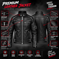 Veste de moto en cuir véritable noir pour homme avec fermeture éclair, boucles réglables, coupe ajustée, style motard, à porter en automne et en hiver