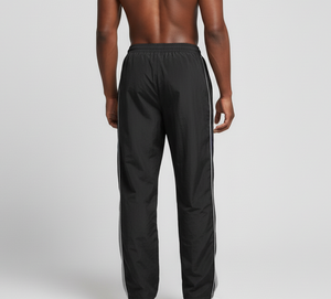 Pantalon de survêtement noir pour homme avec bande latérale grise, taille élastique et cordon de serrage, pantalon de sport décontracté en tissu tricoté respirant de poids moyen - Product Image 5