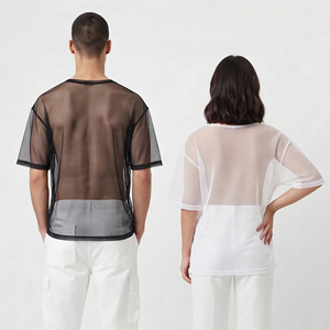 Short Sleeve Mesh T-<b>Shirt</b> Loose Fit Breathable Knitted Transparent Casual Top Crew-Neck Lightweight Summer <b>See</b> <b>Through</b> T <b>Shirts</b> - Product Image 2