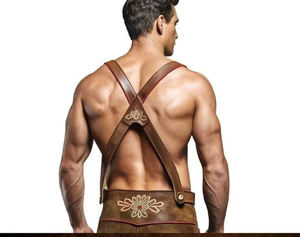 Pantalones cortos bávaros de cuero para hombre, estilo alpino, para Oktoberfest, con tirantes bordados, estilo tradicional alemán. - Product Image 2