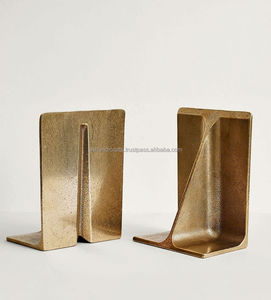 Modern Brass <b>Bookends</b> 2Pcs Gold Plated Metal <b>Bookend</b> Set Compact Design Traditional <b>Bookends</b> - Product Image 2