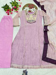Ensemble Salwar Kameez en Soie Rose Brodé SALSA avec Dupatta – Tenue Traditionnelle Indienne et Pakistanaise pour Femme, Coupe Ample Décontractée, Longueur Genou, Séchage Rapide - Product Image 4