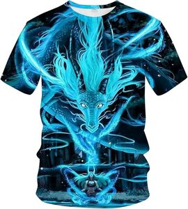 T-shirt pour homme Blue Dragon imprimé en 3D, manches courtes, col rond, style streetwear décontracté, coupe ample, tricoté, 100% coton, écologique - Product Image 1