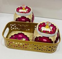 Ensemble de plateaux décoratifs traditionnels en métal avec motif animalier et motif floral, ensemble multi-pièces pour la décoration de la maison