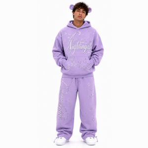 Conjunto de Sudadera con Capucha y Pantalones de Chándal de Algodón 100% Personalizado con Logotipo, Cortavientos, Invierno, Premium, con Gráficos de Diamantes de Imitación, Novedad 2026 - Product Image 3