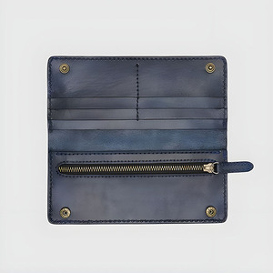 Cartera larga de cuero negro genuino para hombre, tarjetero de diseñador, billetera larga plegable con bolsillo con cremallera y cierre a presión - Product Image 4