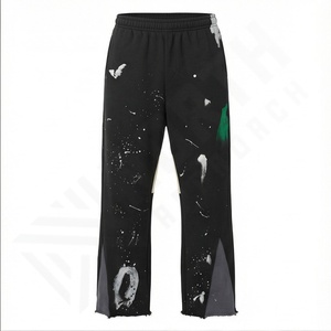 Pantalones acampanados de salpicaduras de pintura a la moda, pantalones de chándal para correr con borde crudo con estampado de letras personalizado, pantalones de chándal acampanados elásticos con grafiti de retazos - Product Image 2