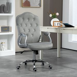 Sedia da Ufficio Girevole in Velluto Grigio Chiaro con Bottoni Trapuntati, Altezza Regolabile e Ruote Facili da Spostare - Product Image 2