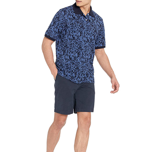 เสื้อโปโลแขนสั้นผู้ชาย สีน้ำเงิน พิมพ์ลายใบไม้เขตร้อน ดีไซน์ลำลอง - Product Image 4